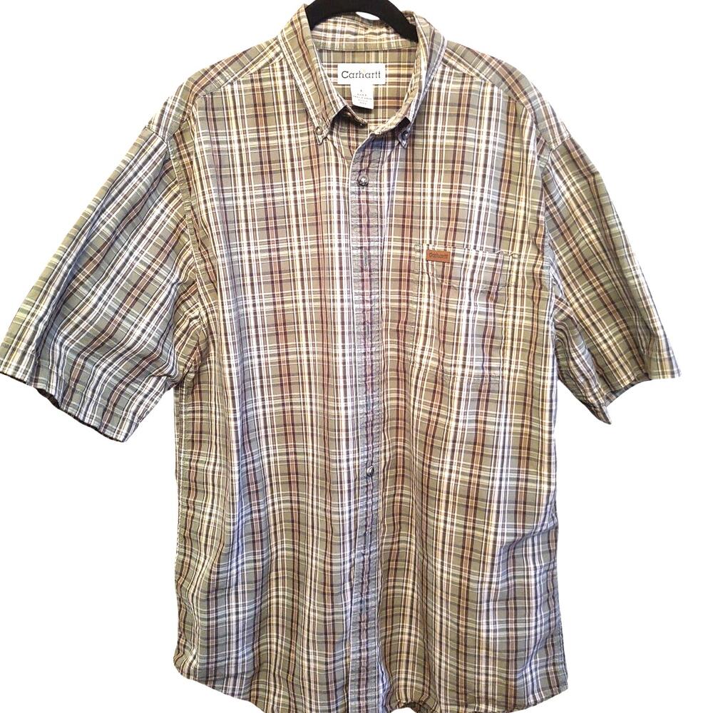 Men's Carhartt Olive Plaid SS Shirt L-T